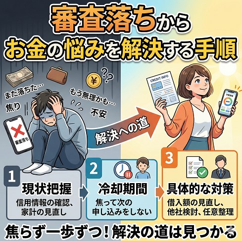 審査落ちからお金の悩みを解決する手順