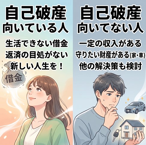自己破産に向いている人と向いてない人